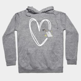 cute ghost catching a bat in a white heart Hoodie